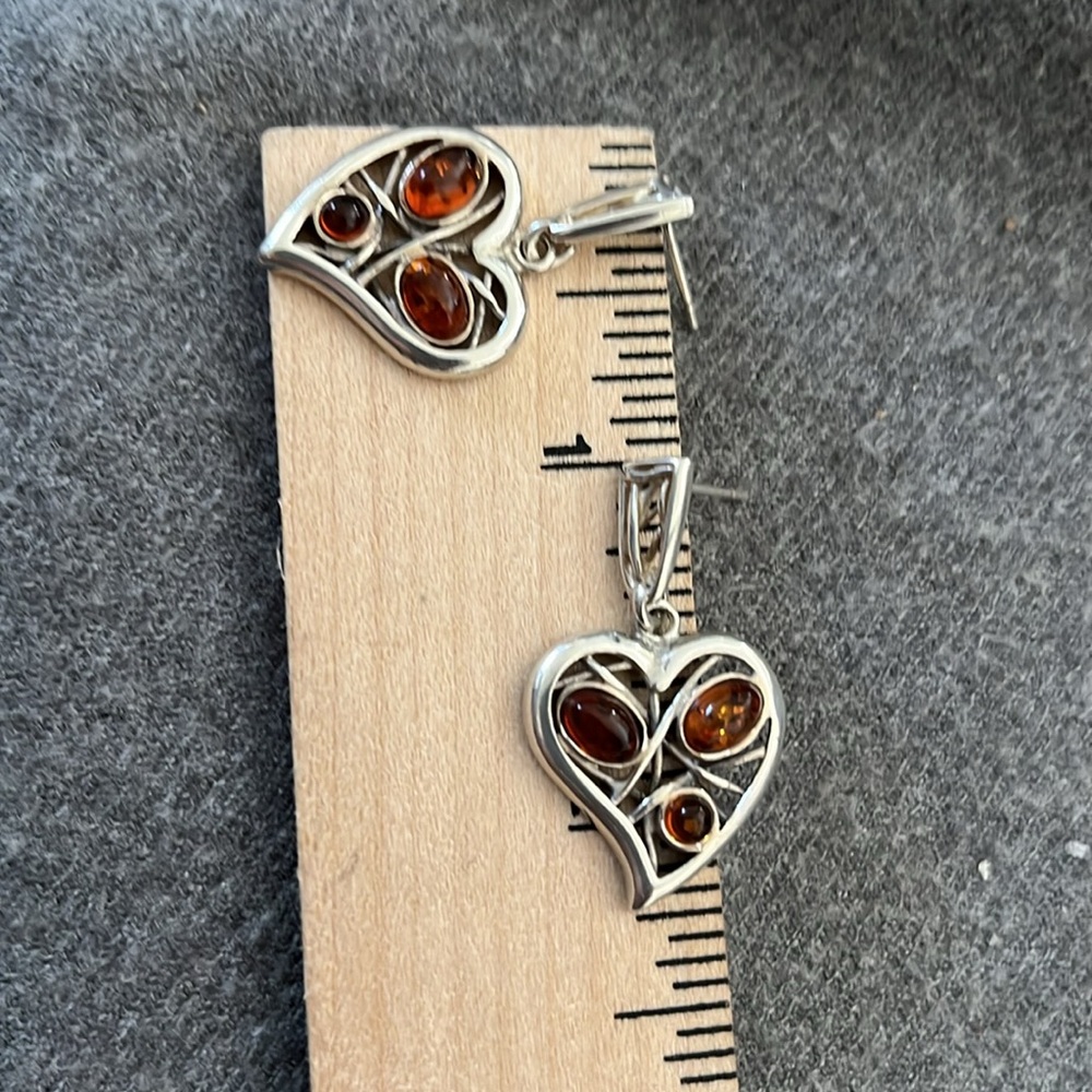 Sterling Amber Heart Earrings - Picture 4 of 6